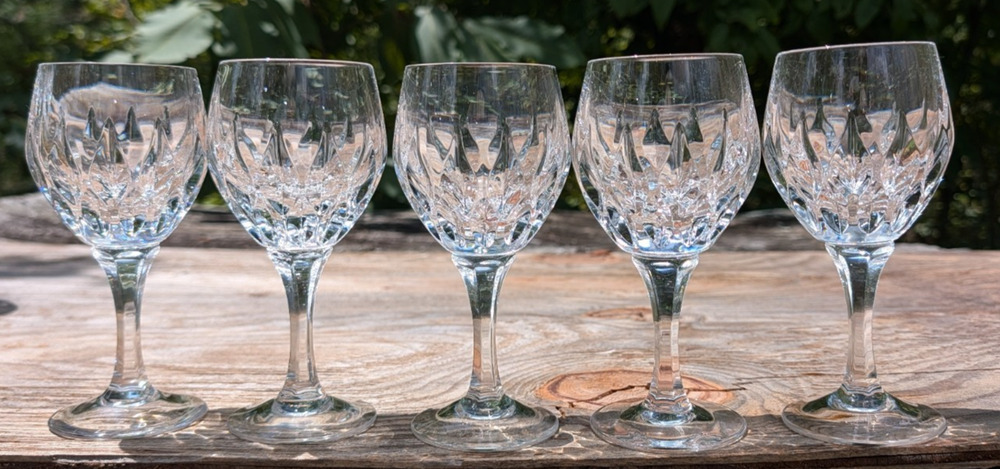 Nachtmann HELENA Wine Glasses Set of 5 Crystal Blown Glass Germany 6 1/8"